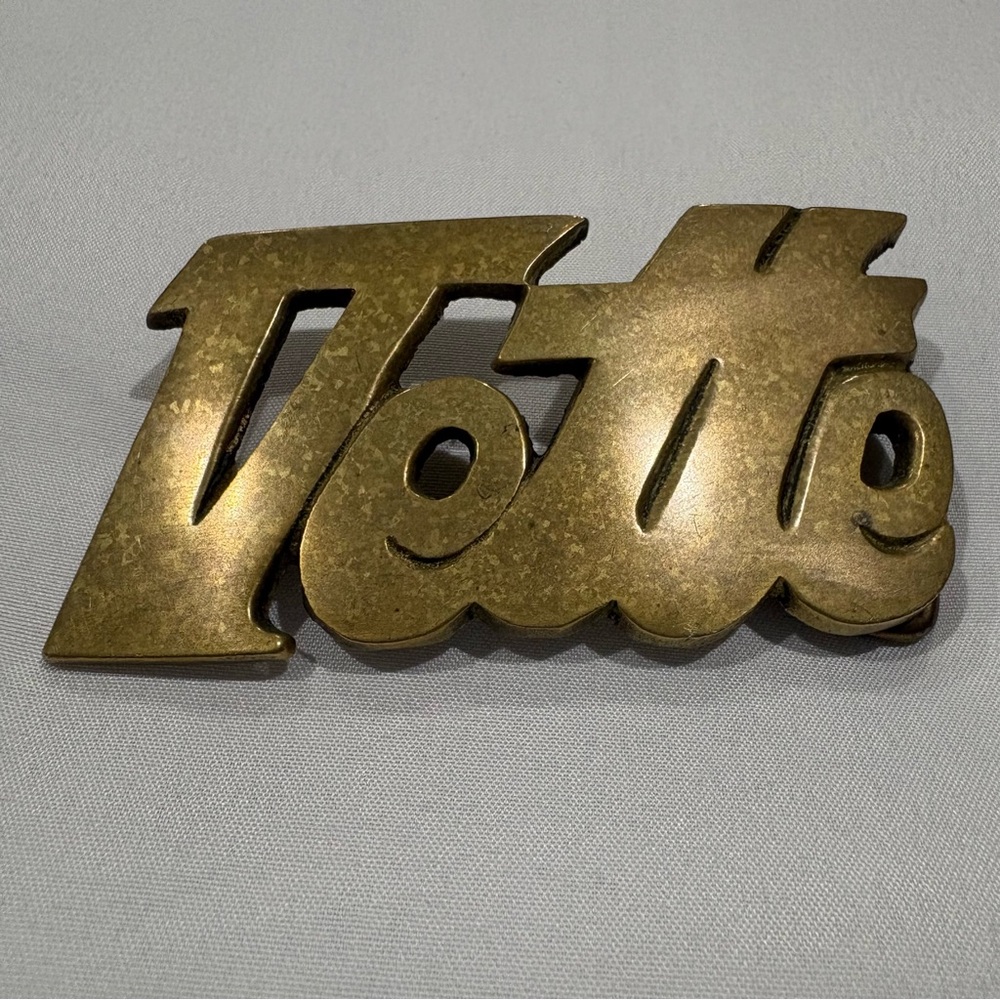Vintage Vette Solid Cast Brass Belt Buckle Corvette Style 1970s